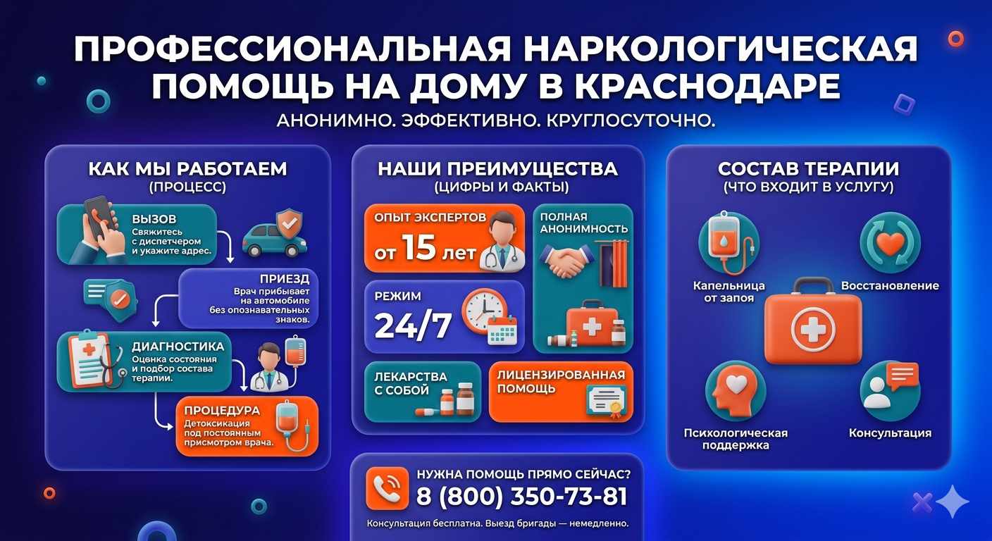 Инфографика о принципах лечения алкоголизма на дому в Кунгуре: этапы вызова нарколога, преимущества анонимной детоксикации и состав медицинской помощи.